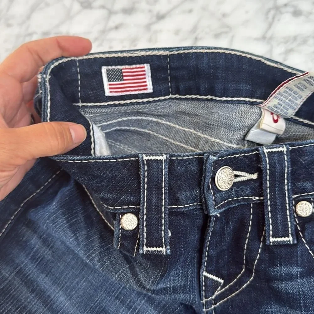 NWOT True Religion Becky Womens Size 24 Bling Blue Denim Jeans Button Pocket